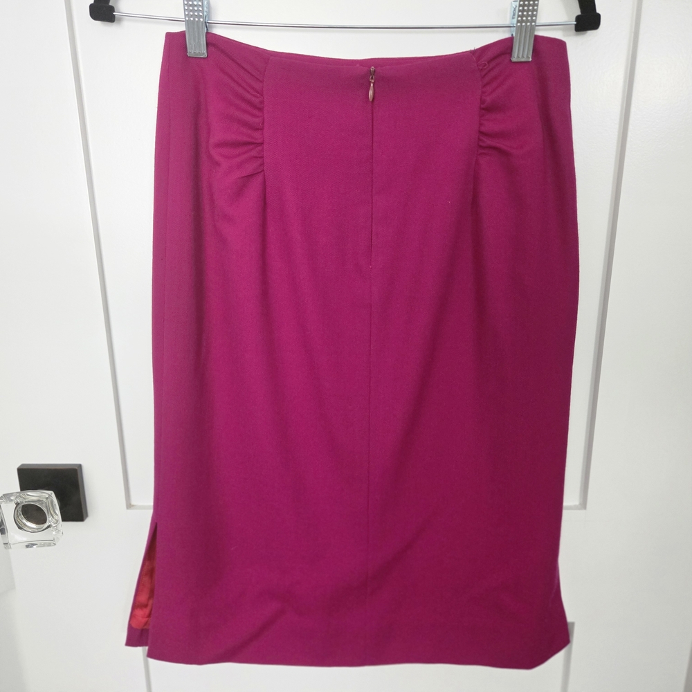 Vintage Albert Chan Magenta Pencil Midi Skirt With Side Slit Size 6 100% Wool - Picture 8 of 13